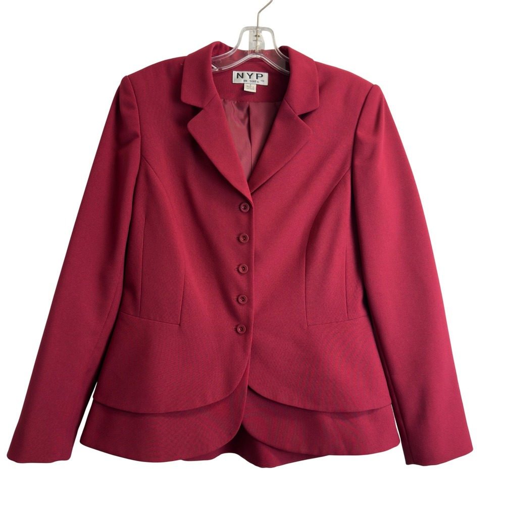 NYP Suits Womens Burgundy Red Tiered Peplum Blazer Jacket Size 8 Notch Lapel